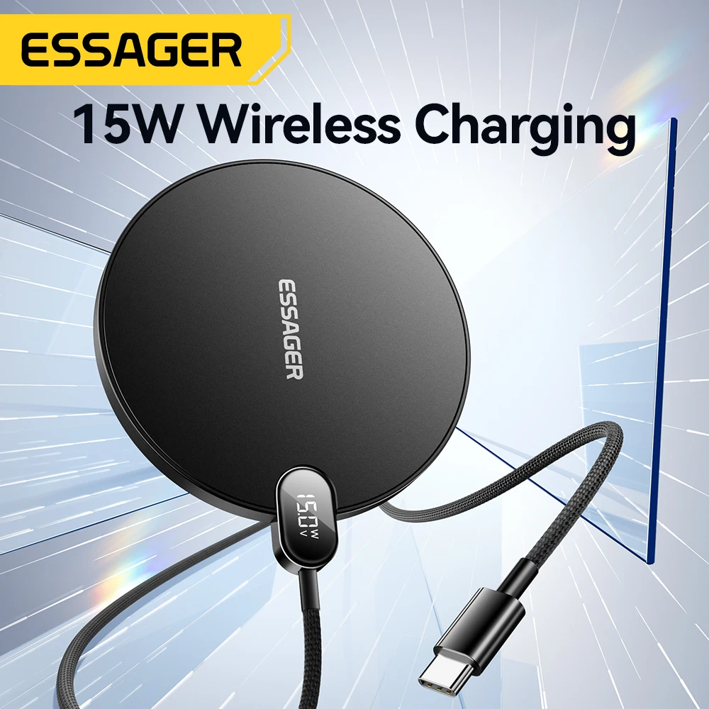 Essager 15W Wireless Charger LED Digital Display Fast Wireless Charging Pad For iPhone 16 15 14 Pro Max Samsung 23 Xiaomi Huawei
