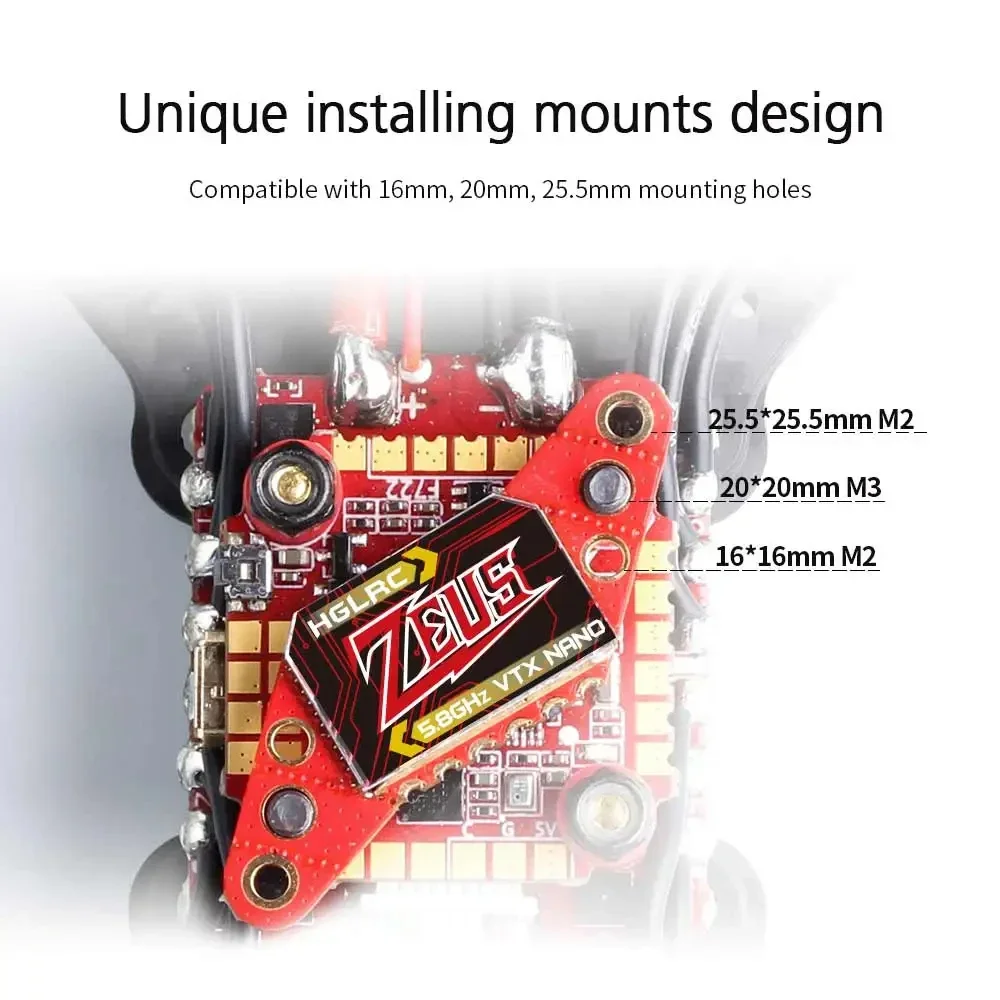 HGLRC Zeus Nano VTX 350mW FPV 송신기 내장 마이크 포함 5.8G 2.4G 40CH RC 멀티콥터용 16/20/25.5mm 홀 지원