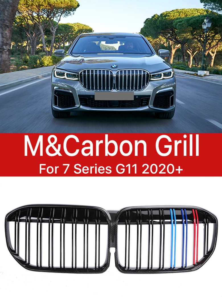 

M Performace Carbon Fiber M Style Grille M Sport Front Bumper Kidney Air Center Grill For BMW 7 Series G11 G12 2020 2021 2022