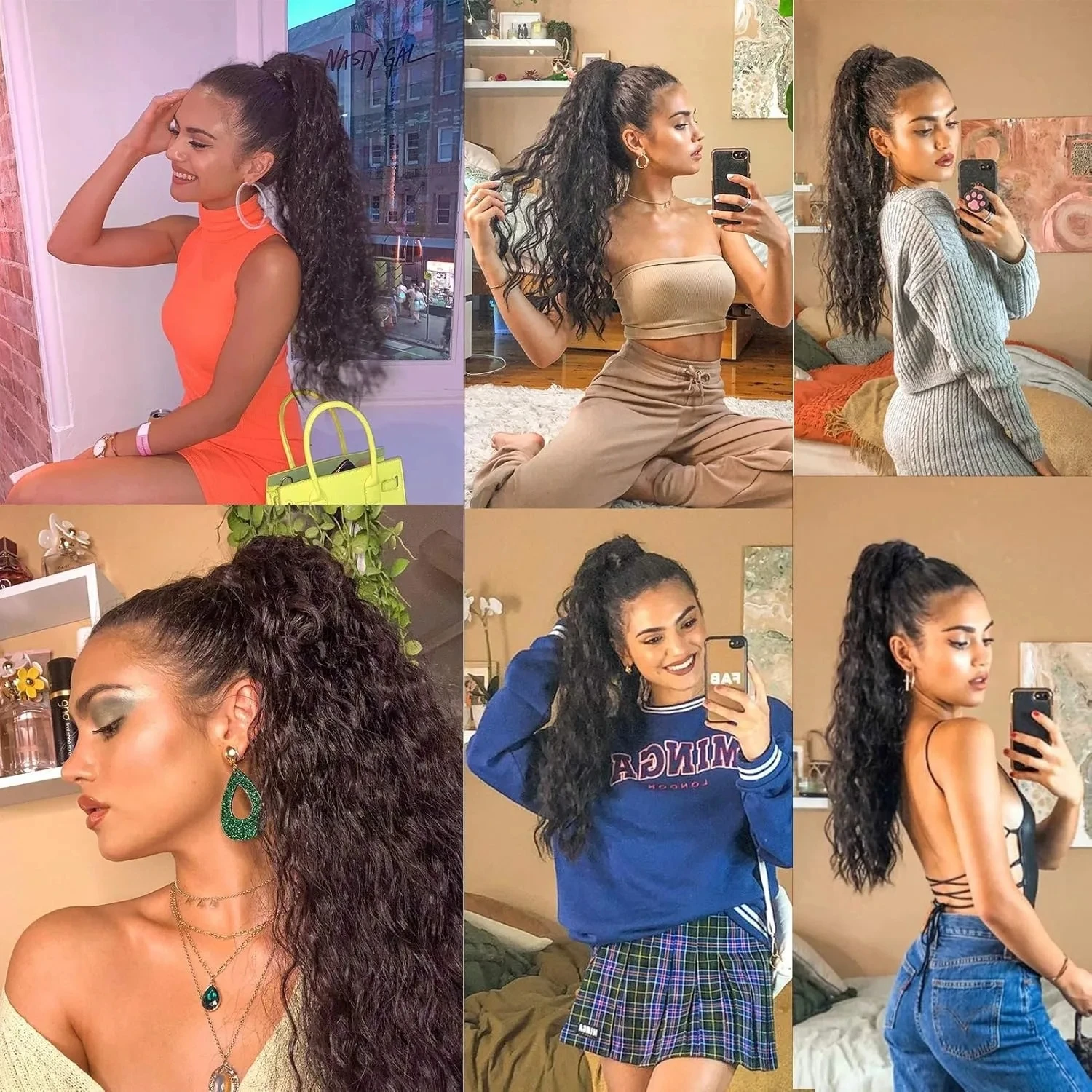 18Inchs Synthetic Kinky Curly Ponytail Clip In Hair Extension For Women  Hairpiece Drawstring DIY Ponytail