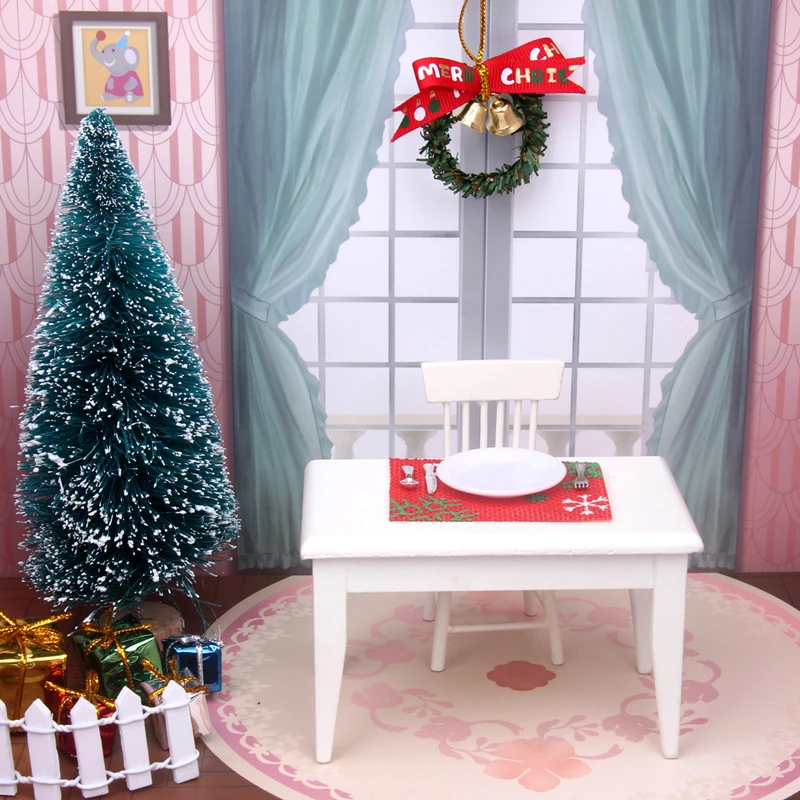 Juego de vajilla de casa de muñecas a escala 1/12, Mantel Individual, decoración navideña, accesorios en miniatura para juguetes de niños