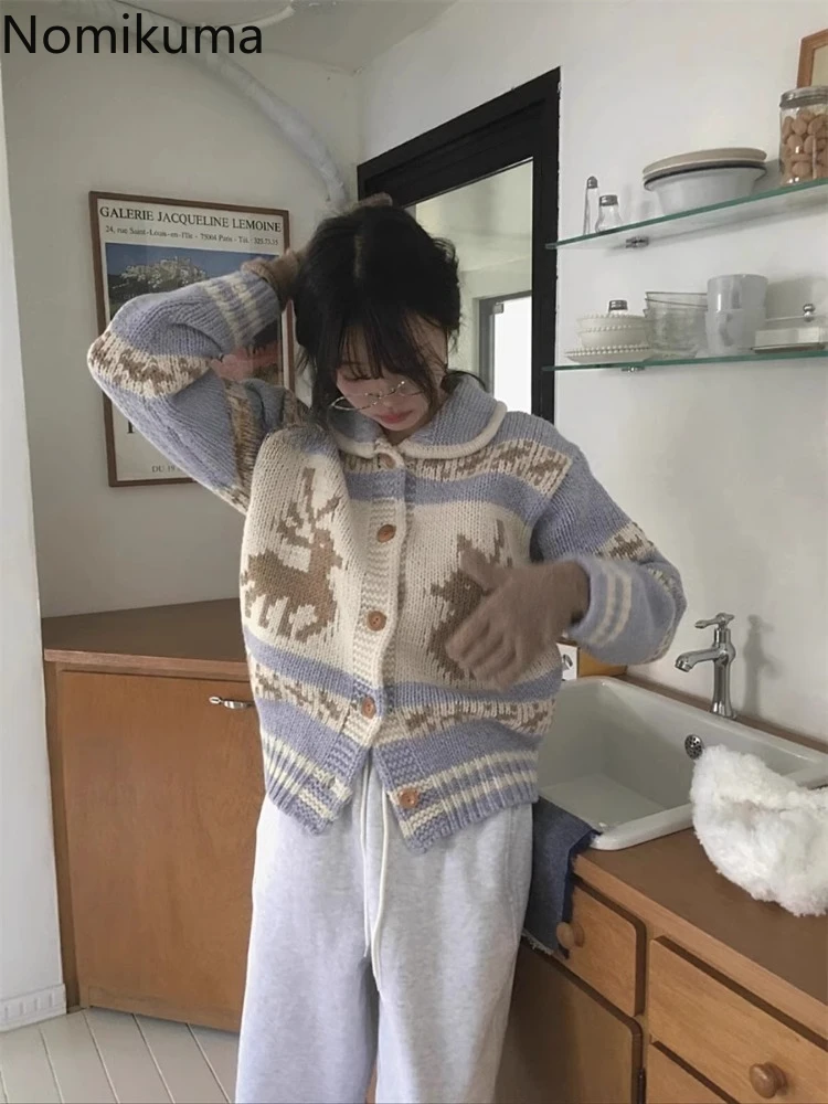 Autumn Winter Clothes Vintage Sweater Jackets for Women Pull Femme Thicked Warm Print Knitted Cardigan Coats Korean Sueter Mujer 5