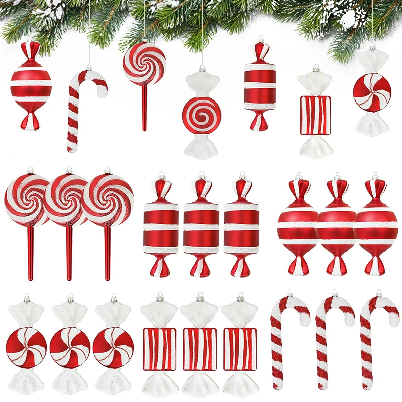 Christmas Lollipop Candy Cane Pendant Big Xmas Tree Hanging Ball Ornaments 2024 Christmas Decoration For Home 2025 New Year Gift