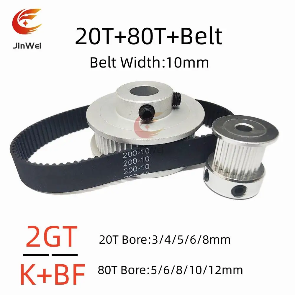 Timing Polia Kit Gt2 20 Dentes Peças de Impressora 3d Furo 312 mm Largura 10 mm 2m Roda Síncrona 2gt Redução4: 80t