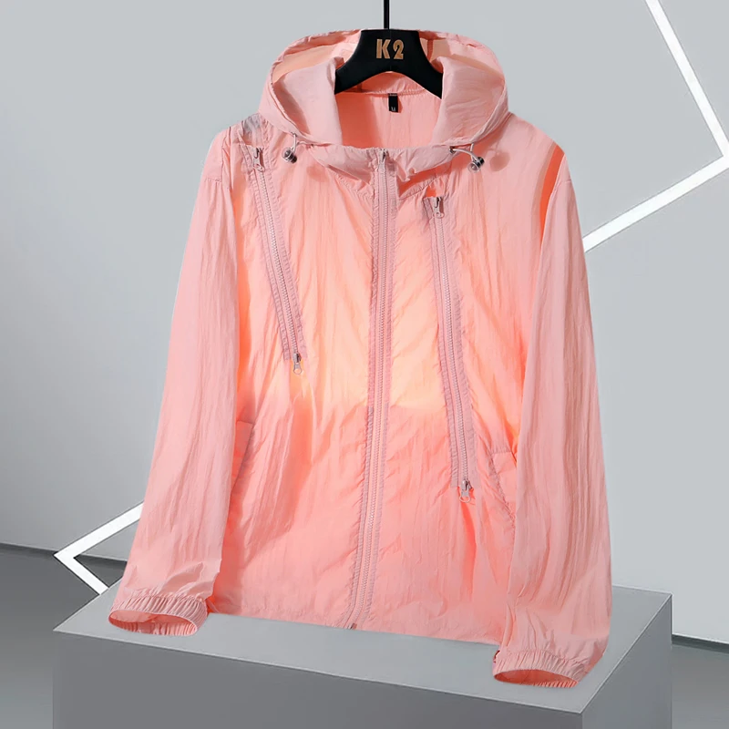 Men Sunscreen Clothing 2024 Summer Anti-UV Skin Coat Ultra-Light Thin Outdoor UPF50+ Sun Proof Hooded Zipper Casual Solid Jacket