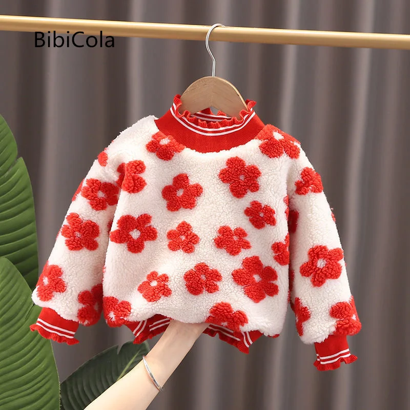 

Girls winter casual sweater coat Western style baby children's clothing 2022 new children's fleece round neck tops 1-5 years old