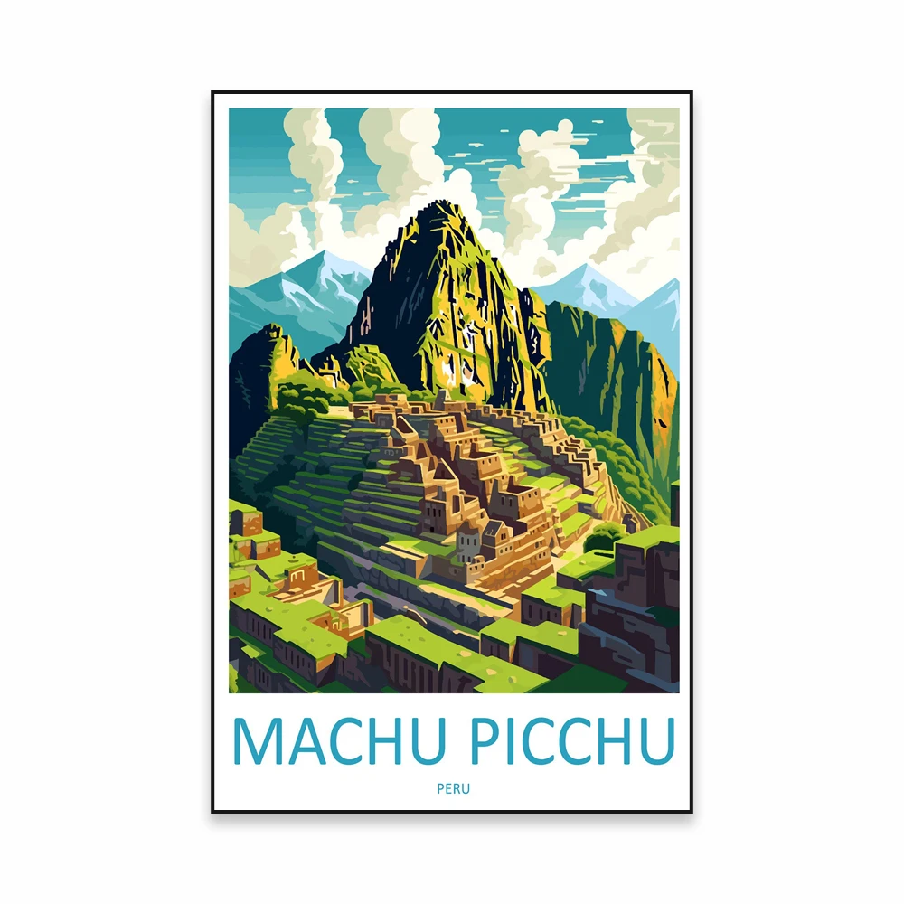 Poster da viaggio vintage Machu Picchu Perù, dipinto decorativo su tela, poster da parete e immagine artistica, stampa moderna per la camera da letto della famiglia, 60 x 90 cm