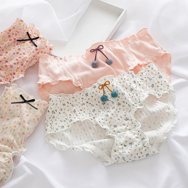 Cotton Cute Panties with Bow For Women Underwear Lingerie Bfriefs Girls  Pink Flower Japaness Style Floral Sexy Panty - AliExpress