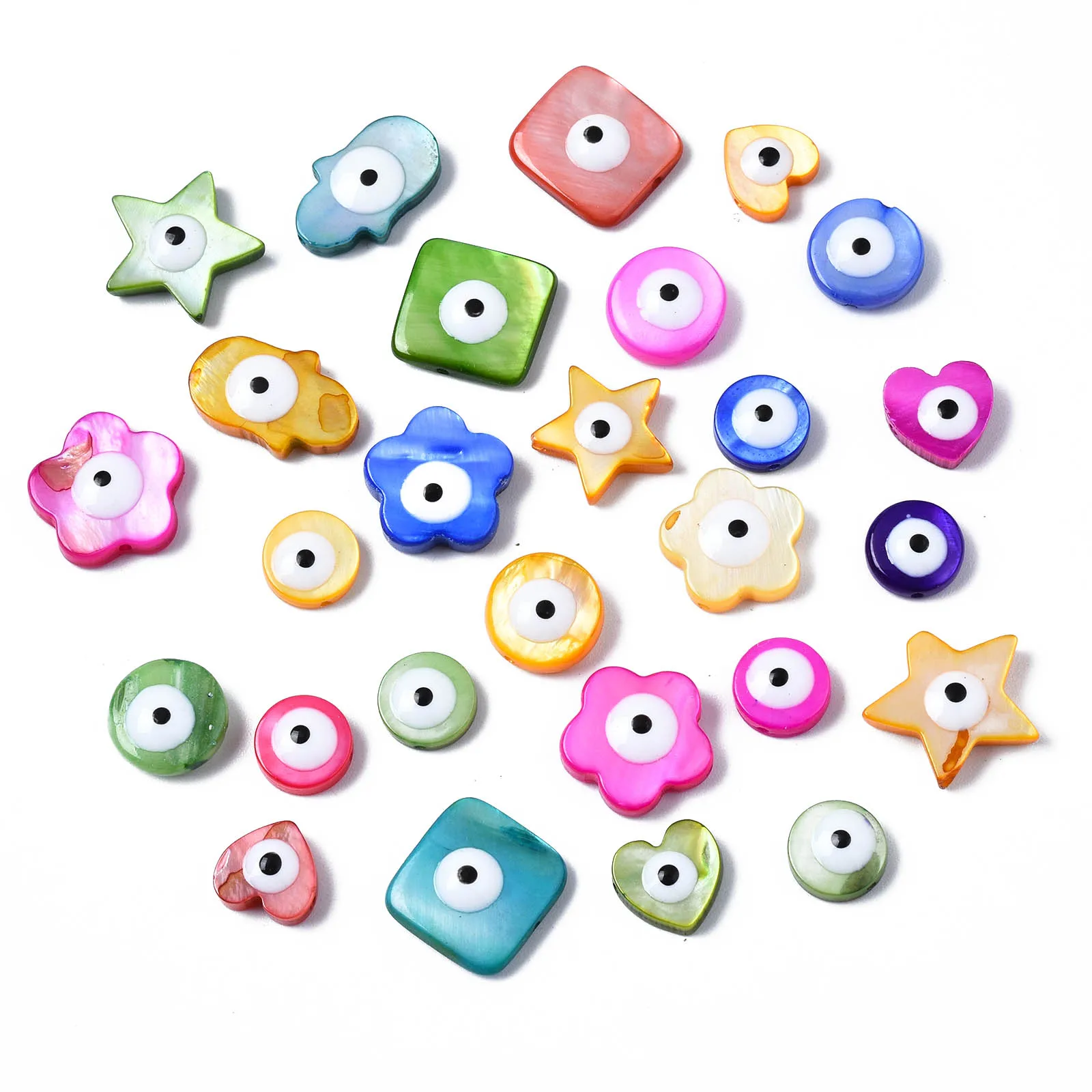 20pcs Natural Freshwater Shell Beads Enamel Eye Colored Loose Beads