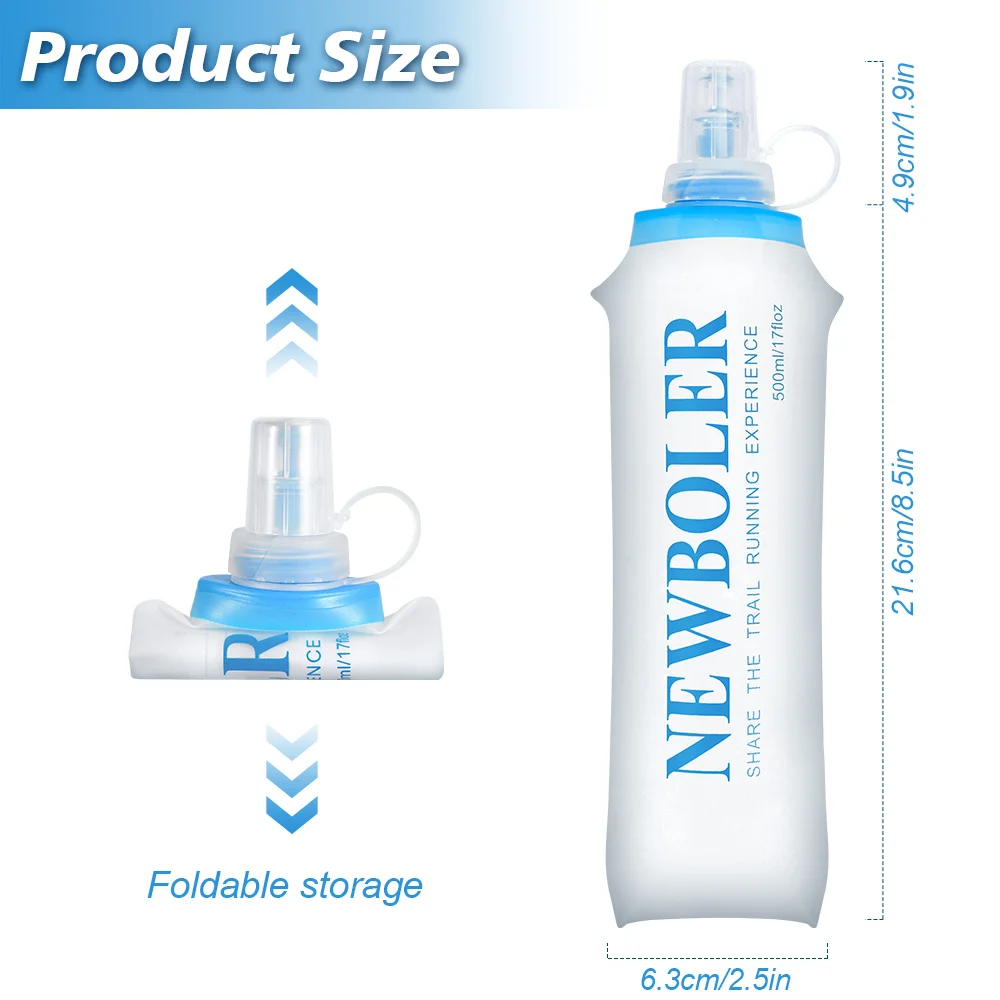 Folding Water Bottle 500ml TPU Soft Flask Collapsible Sport Water Bottle Bag Running Camping Hiking