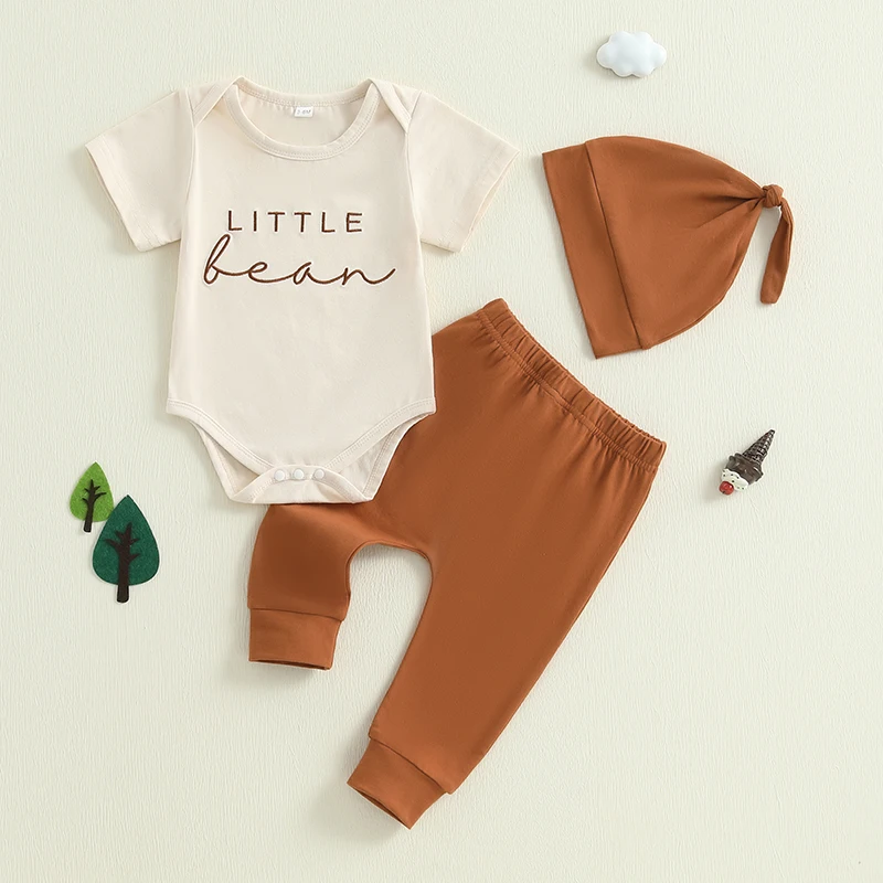 Citgeett Summer Infant Baby Boys Outfits Short Sleeve Letter Romper Solid Color Pants Hat Clothes Set