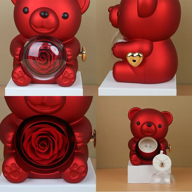 Eternal Rose Teddy Bear Jewelry Box with Custom Name Necklace Valentine Wedding Special Present for Girlfriend Anniversary gift - Image 6