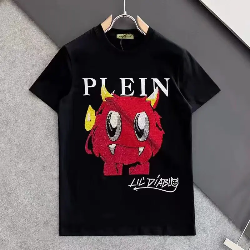 

Alex Plein Monster Rhinestones Crystal Streetwear Men's Clothing Fashion Unisex 2023 Summer Crew Neck Shortsleeve Tshirt Quality