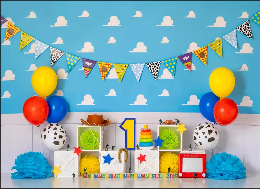 Toy Story Photo Backdrop White Cloud Baby Shower Westorn Cowboy