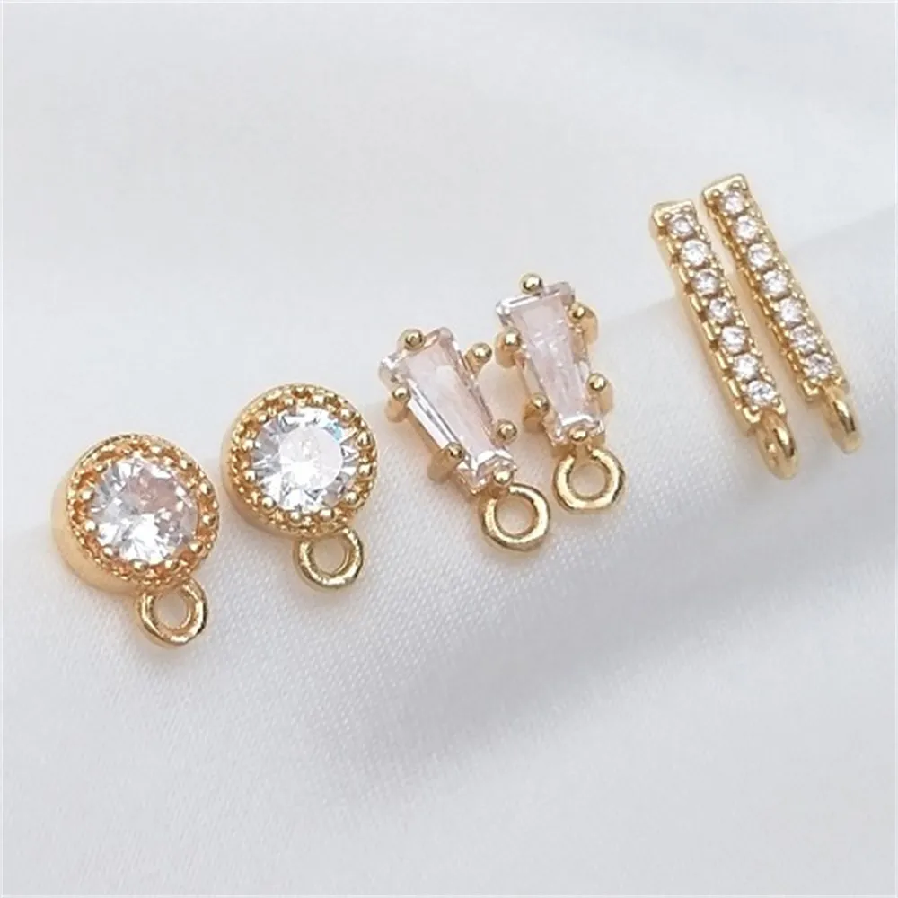 S925 Silver Needle 14K Gold Inlaid Zircon T Square Zirconium with Rings Earrings Diy Ear Accessories E065