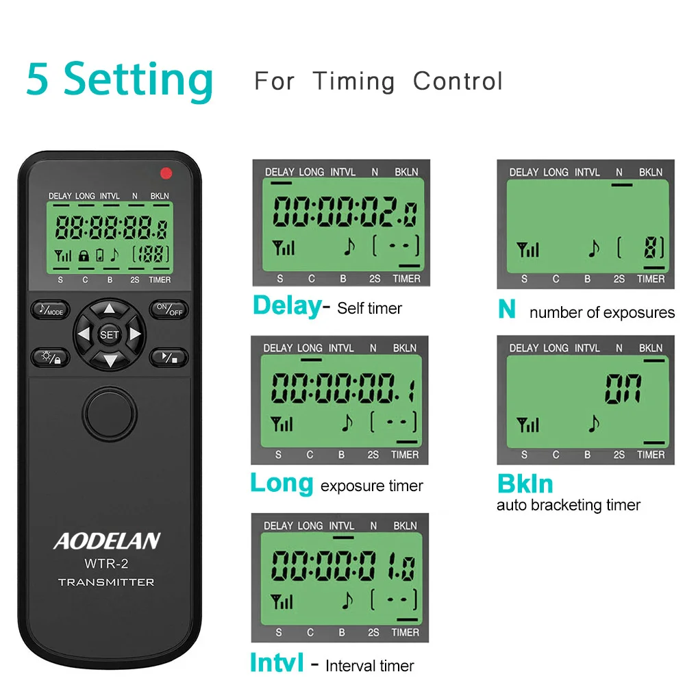 AODELAN WTR-2 Wireless Timer Lapse Intervalometer Remote Control Shutter Release For Canon Nikon Sony Panasonic Fujifilm Cameras images - 6