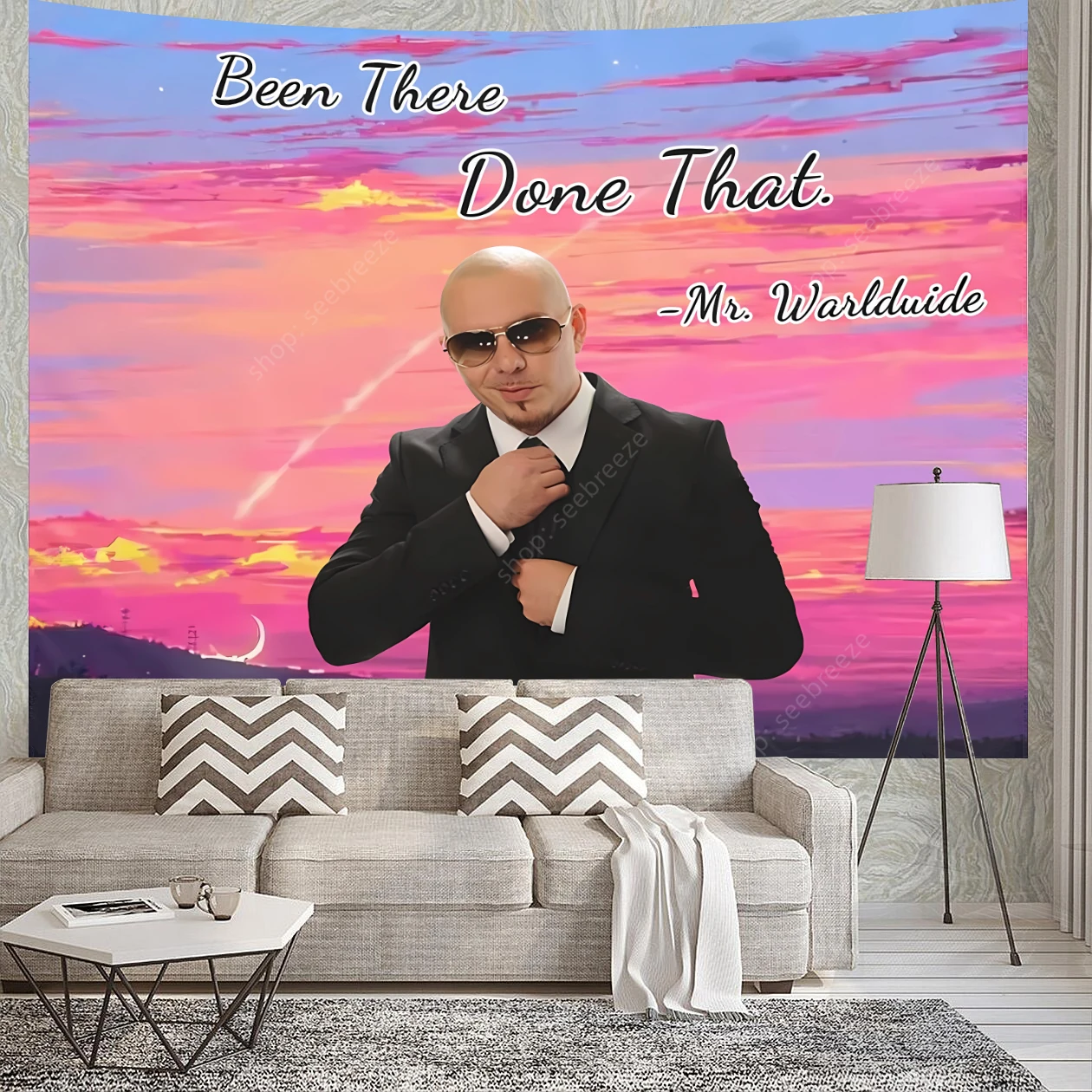 

Mr. 305 Pitbull Worldwide Tapestry Hippie Meme Wall Funny Tapestry Wall Hanging College Dorm Home Decor Sofa Blanket Beach Towel