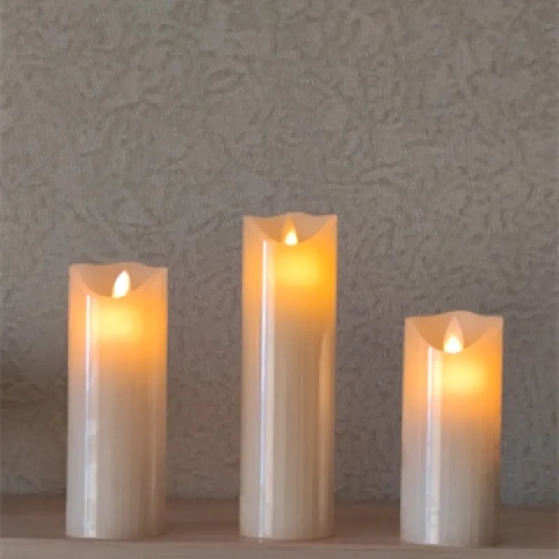 Set of 3 Rechargeable Led flickering pillar Paraffin candle wavy edge