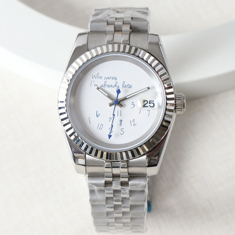 MINUTETIME NH35 Watch For Who cares, I'm already late Silver Sapphire Crystal NH35A Automatic Movement 39mm Stainless Bule Hands 3