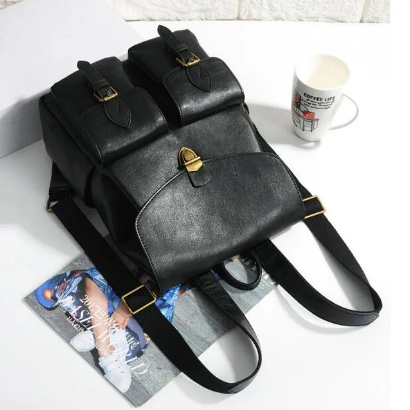 Full Grain Leather College Backpack Vintage Laptop Bag Casual Daypack for Women Large Capacity Hiking Traveling Rucksack 5