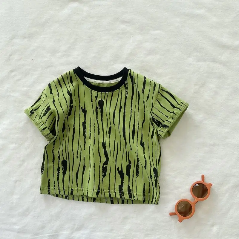 

Children T-shirt 2024 Summer New Tie-dyed Print Casual Breathable Short Sleeved T-shirt Top for Boys and Girls