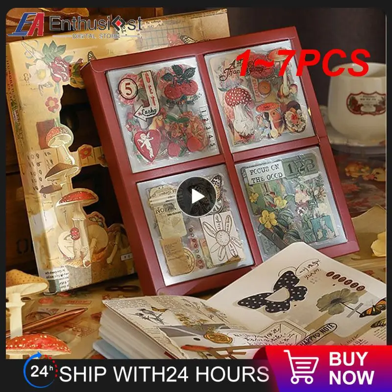

1~7PCS Mr.paperSet Vintage Butterfly Sticker Gift Box Aesthetic Flower Mushroom Scrapbooking Decoration Stationery Stickers