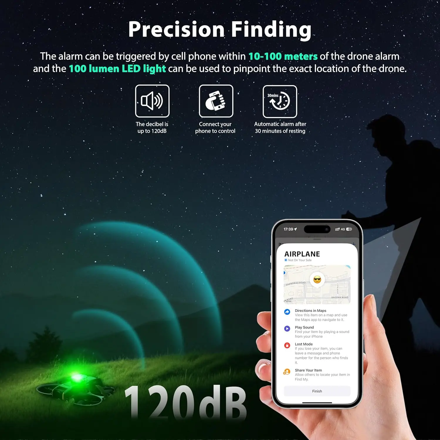 STARTRC drone landing pads Drone Alarm Buzzer,Alarm With Lost Drone Rechargeable LED 120dB for Flight Controller GPS Tracker for DJI Air 3S/Mini 4
