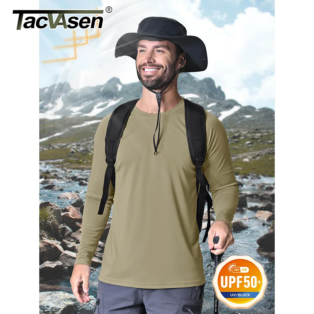 TACVASEN 남성용 UPF 50 + 자외선 차단 티셔츠, 빠른 건조, 긴 소매 운동 티셔츠, 퍼포먼스 스포츠 티셔츠, 티 탑