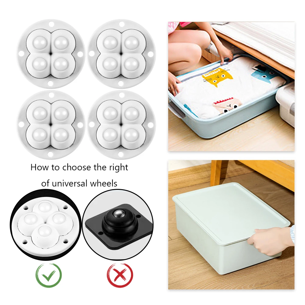 4-60pcs For Furniture Stainless Steel 360 Degree Roller Self Adhesive Furniture Caster Home Strong Load-bearing Universal Wheel