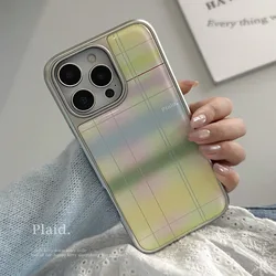 Retro Striped Plaid Silver Edge Epoxy Anti - Drop TPU Phone Case - iPhone 15 Plus (10SN007)