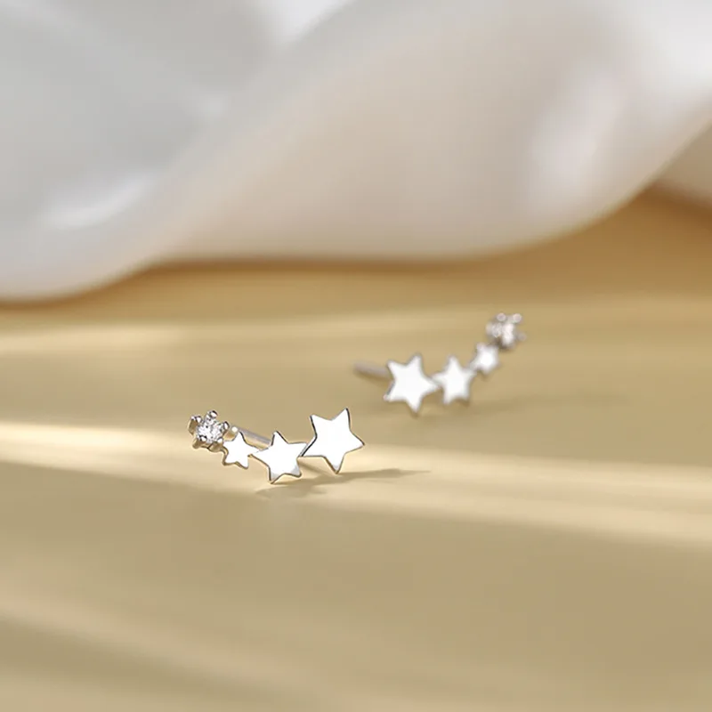 Fashion Silver Color Cross Star Stud Earrings Women Gift Banquet Asymmetry Earring Girls Jewelry Vintage Accessories Gifts