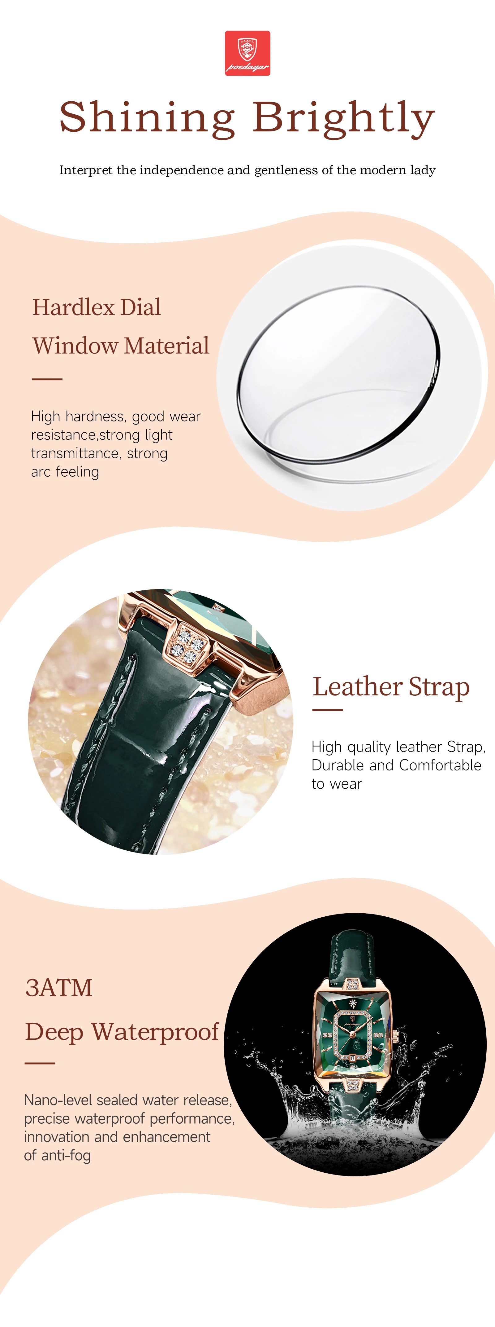 POEDAGAR Original Luxury Women Wristwatch Waterproof Leather Date Woman Watch Elegant High Quality Quartz Women's Watches Reloj