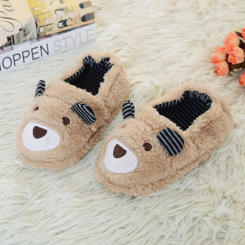 Toddler Boy Slippers for Kids Indoor Winter Cartoon Animal Bear Plush Warm House Footwear Soft Rubber Sole Home Shoes Baby Items 3