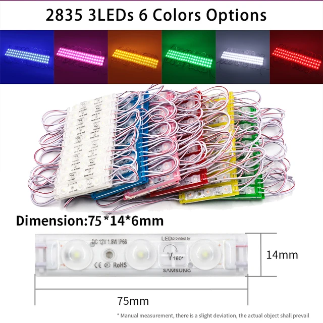 Módulos Led de 20 piezas, luz de fondo de 3 LEDs, DC 12V, SMD 2835, 5050,  RGB, módulos de inyección con lente, impermeable IP67, iluminación de señal  LED - AliExpress