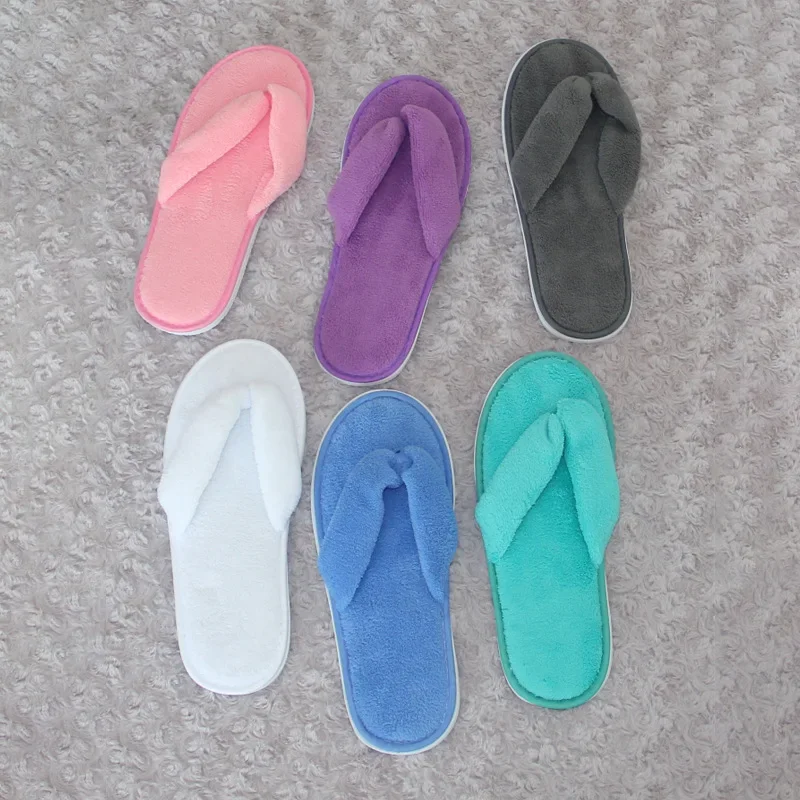 Women Solid Color Coral Fleece Slippers Soft Non-disposable Home Hospitality Slippers Party Gifts for Wedding Guests Slippers 3