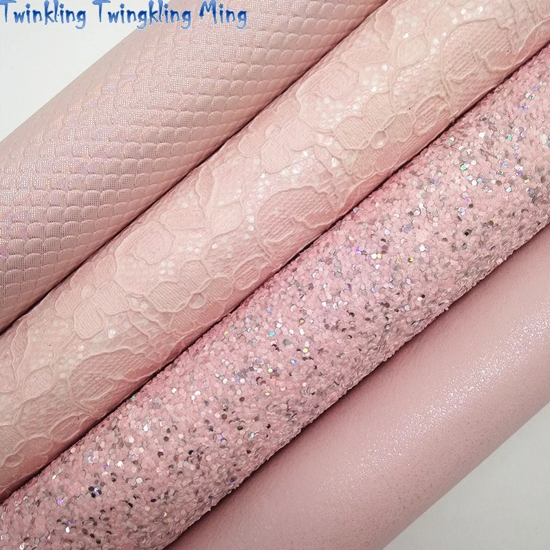 Pink Glitter Leather, Lace Glitter Fabric, Mermaid Faux Leather Sheets