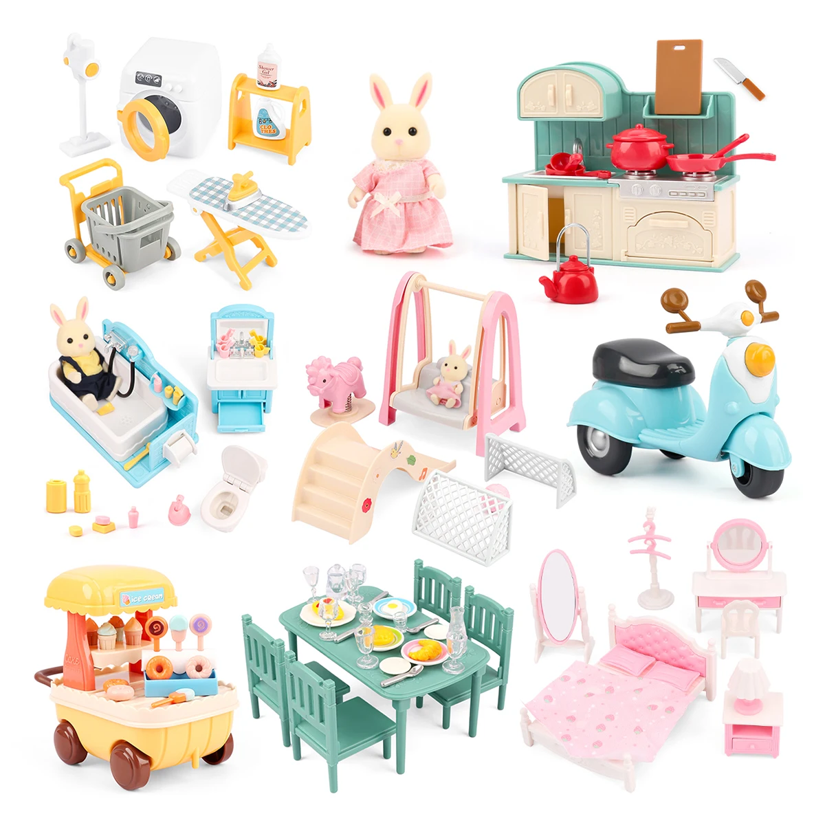 1:12 Miniature Furniture Forest Family Kitchen Toy Dining Table Dollhouse  Accessories Bathroom Pretend Play For Girl Gifts Toys - AliExpress, image size:1200x1200