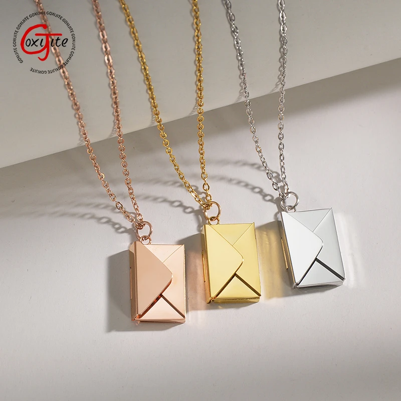Goxijite Custom Love Letter Envelope Pendant Necklace Customized Name Date Chocker Necklace For