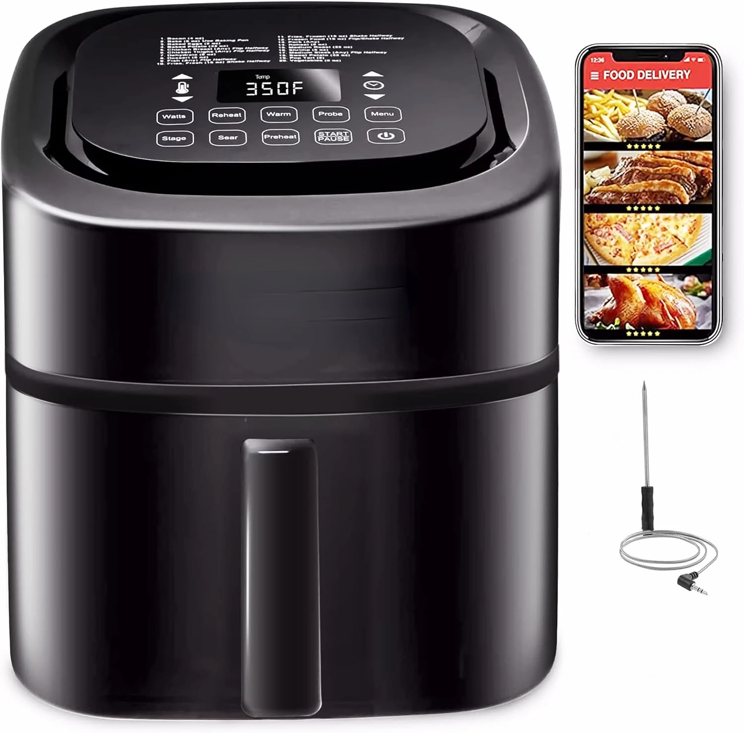 

Air Fryer, Powerful 1800W, Easy-to-Read Cool White Display, 50°-400°F Temp Controls, 100 Pre-Programmed Presets & 50 Memor