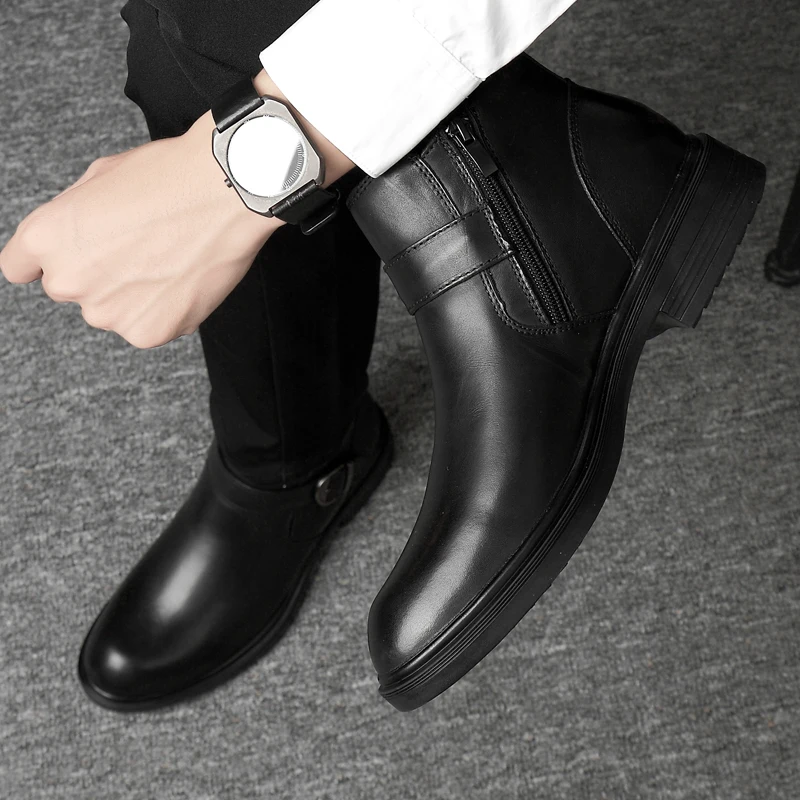 Winter Boots New Luxury Brand Plus Hair Men Boots High Top Crocodile Leather Shoes Men Business Ankle Leather Snow