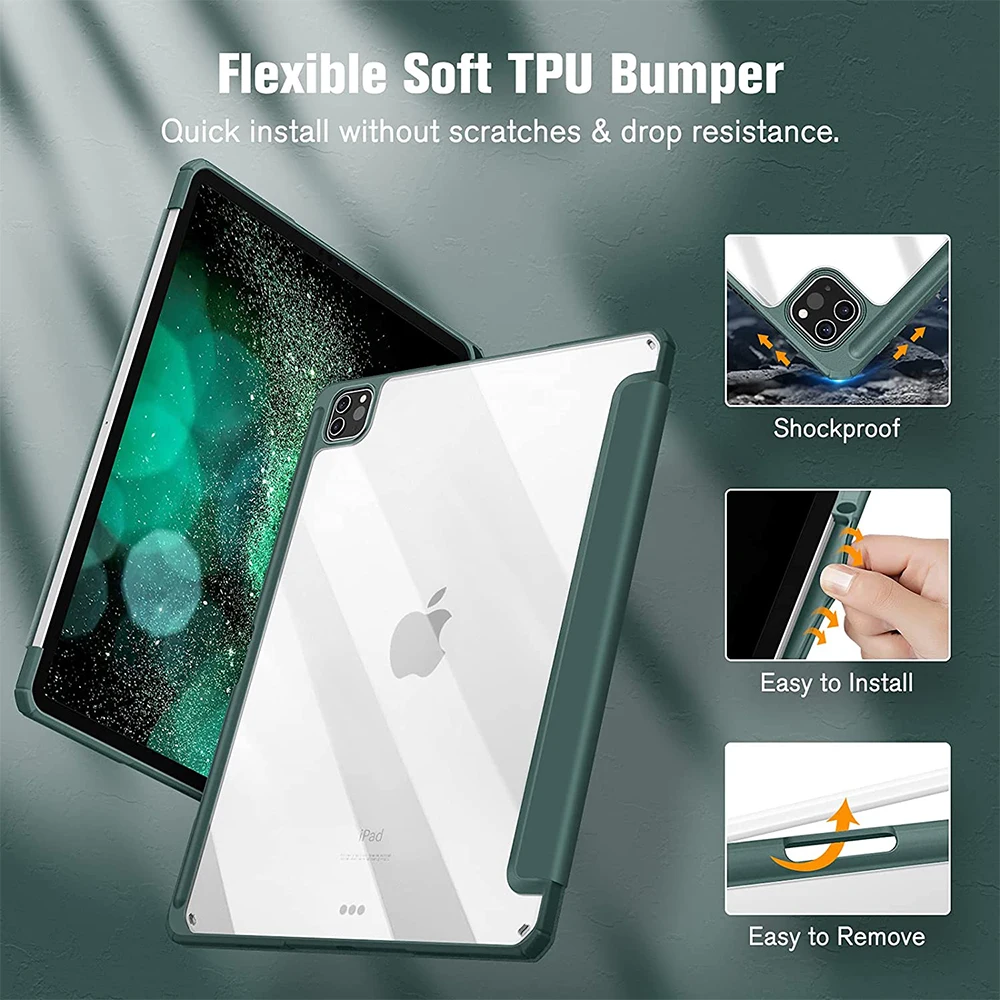 Custodia Per Ipad Pro 12.9 Pollici 4A 5A Generazione 2021 2022 2018 Con Supporto Per Portamatite 2Nd Pencil Charging Slim Tablet Cover