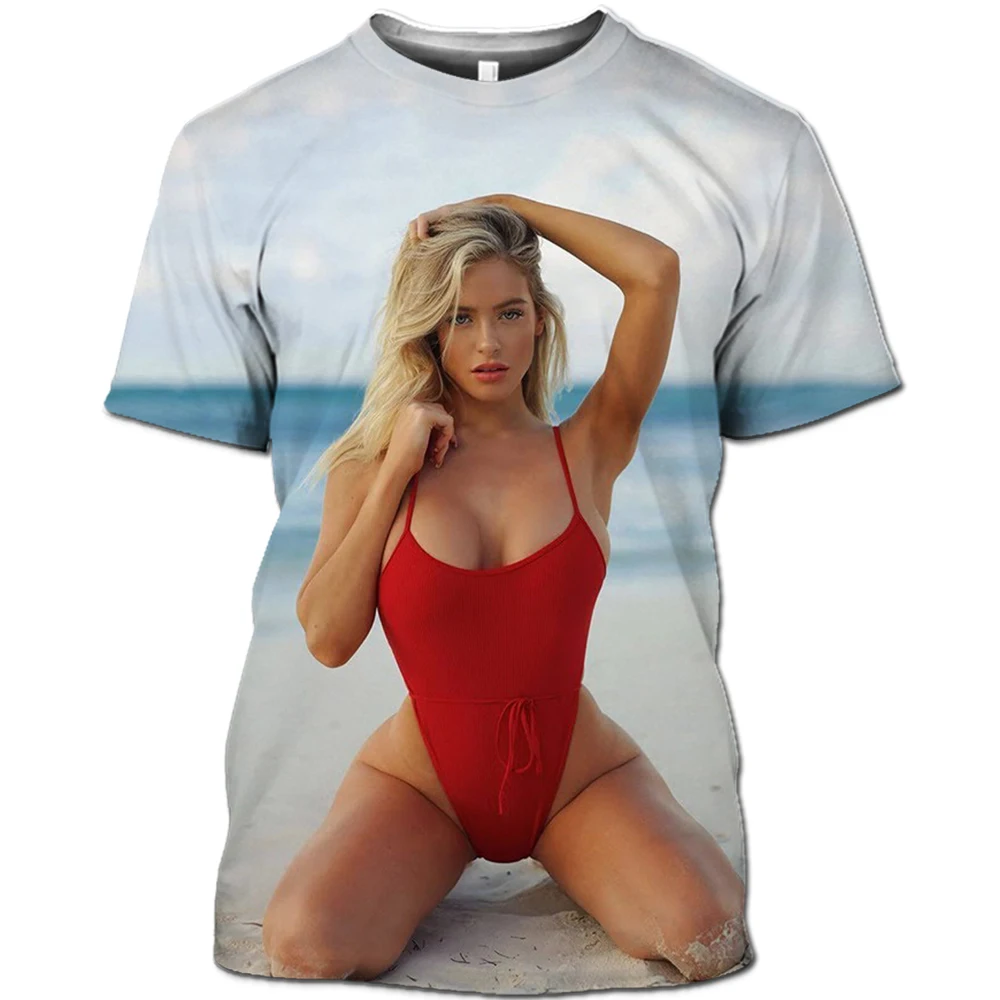 

Source Factory 3D Printing Sexy Goddess Beach Bikini Men's T-shirt Personalized Outdoor Casual Large Top