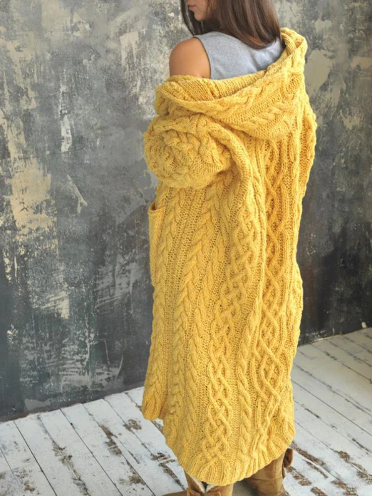 Womens Clothing New Fashion Hooded Cardigan for Women Vintage Long Coat Casual Knitted Sweater Jacket for Women Comfortable
