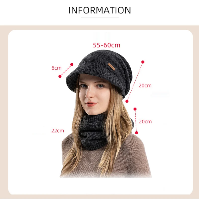 CHRLCK Berretto Cappelli Set Donne Caldo Lavorato a Maglia Skull Cap Scaldacollo Addensare Pelliccia Foderato Signora Inverno Cappello Maschera Sciarpa_voghion.com
