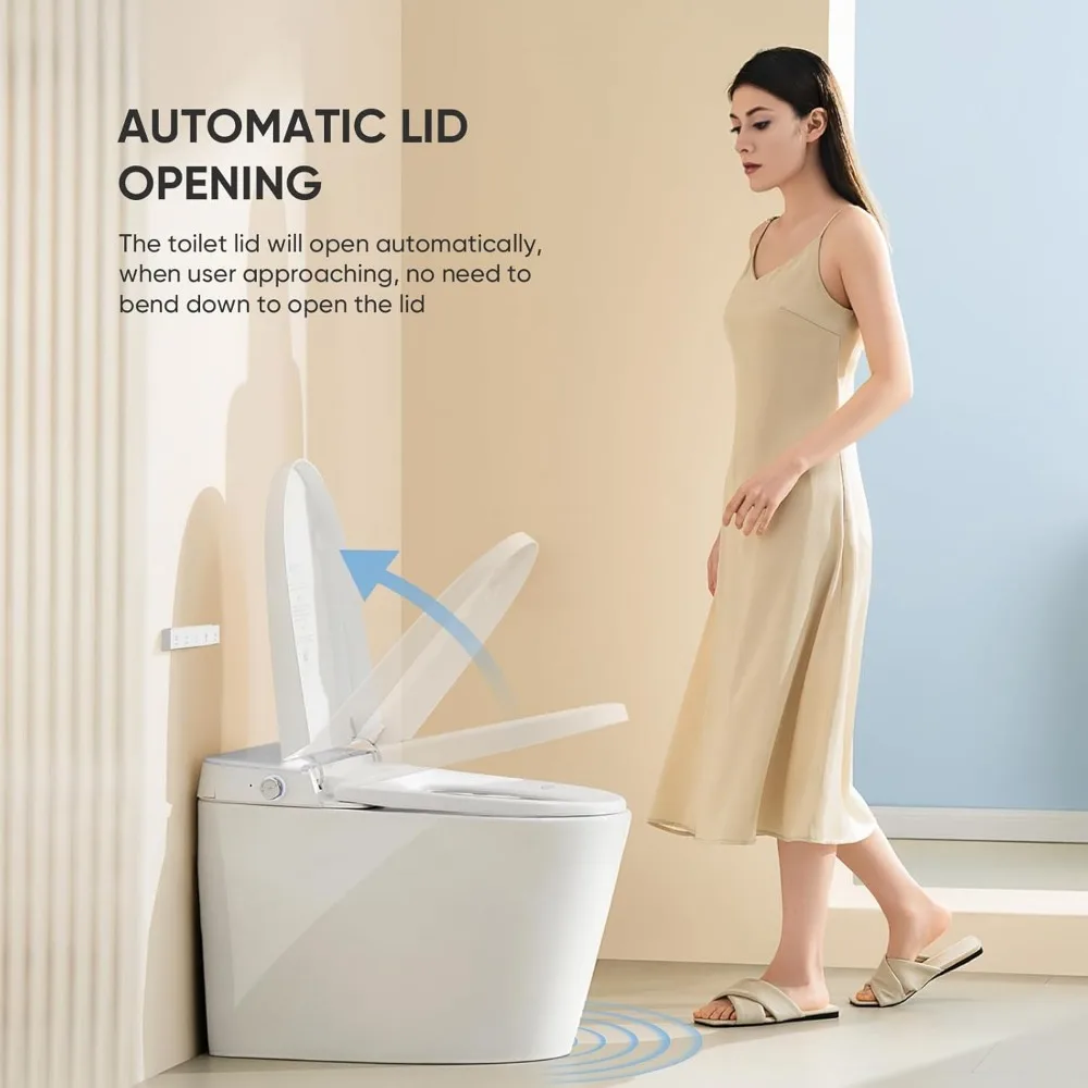 Smart Toilet with Built-in Bidet Seat, Tankless Toilet with Auto Lid Opening, Closing and Flushing, Digital Display, Elongated 3