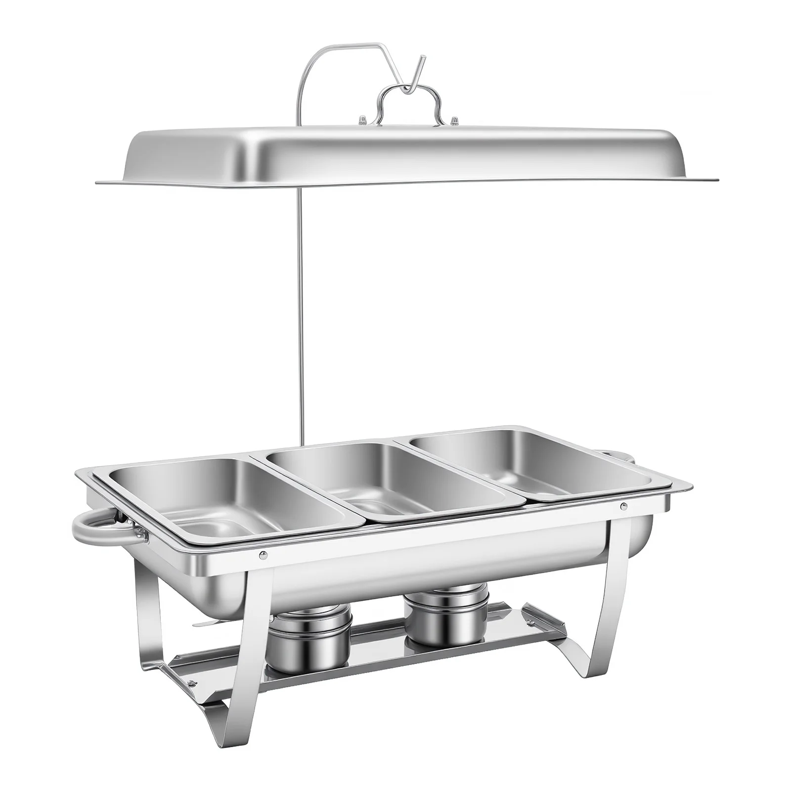 Catering-Speisenwärmer aus 410-Edelstahl, tragbare beheizte Chafing Dish mit abnehmbarem Deckel und 2 Kraftstoffhaltern, hält Lebensmittel warm/kalt – Detail 1