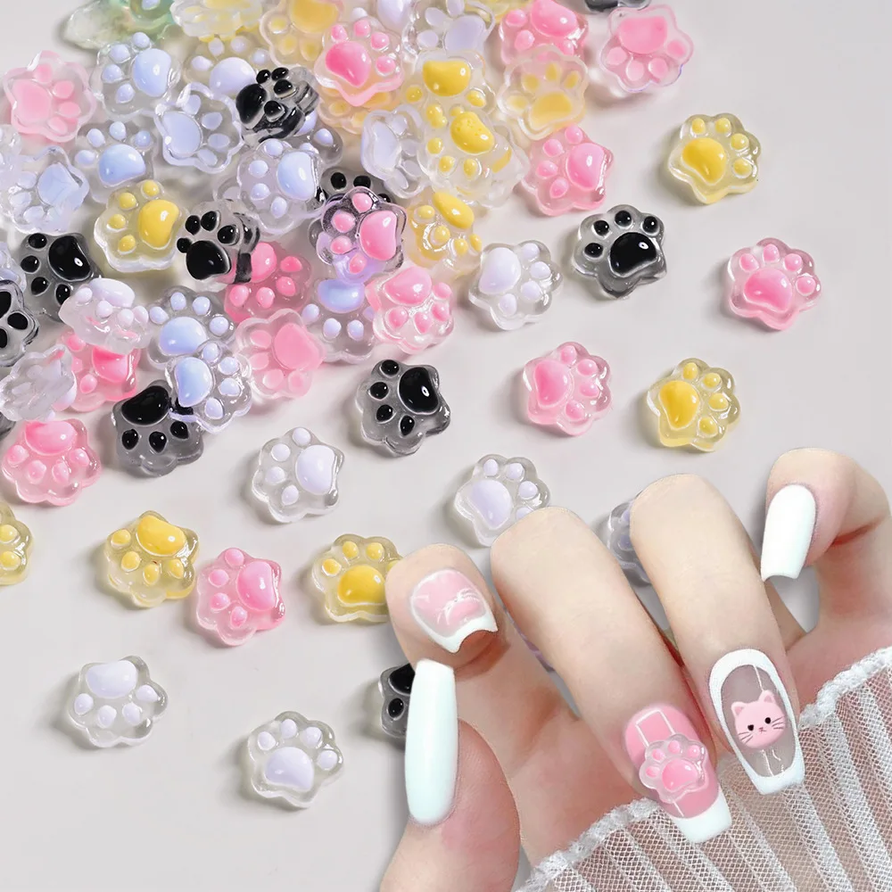 50개 3D 야광 고양이 발톱 네일 참 귀여운 레진 고양이 발 Y2K 네일 아트 장식 DIY 헤어핀 공예 매니큐어 액세서리