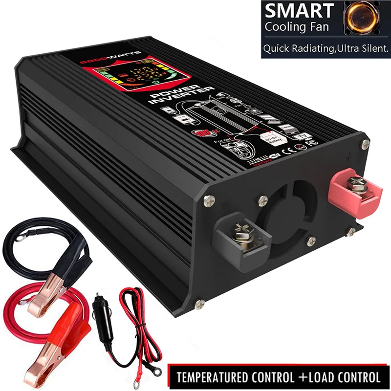 ABFI 6000W 차량용 정현파 전원 인버터 DC-AC 220V 범용 컨버터, 야외 활동을 위한 듀얼 USB 콘센트 탑재