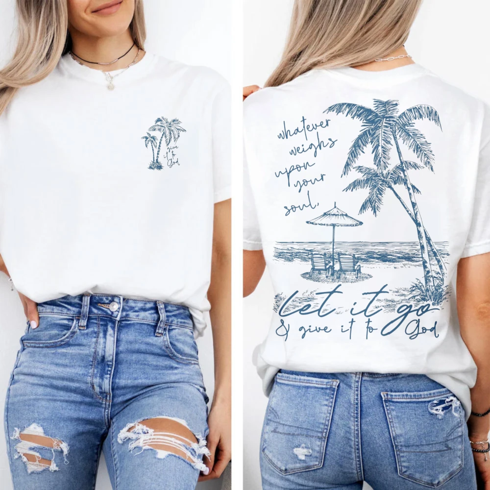 Tropical Palm Beach Women's Casual Cotton T-Shirt - Summer Fashion Top
