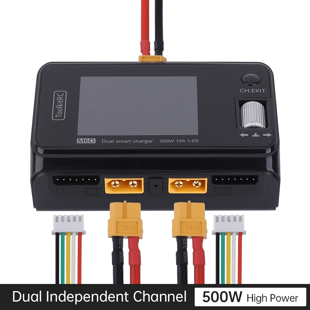오리지널 ToolkitRC M6D DC 듀얼 채널 미니 스마트 충전기 방전기, 1-6S Lipo 배터리 FPV 모델 예비 부품, 500W